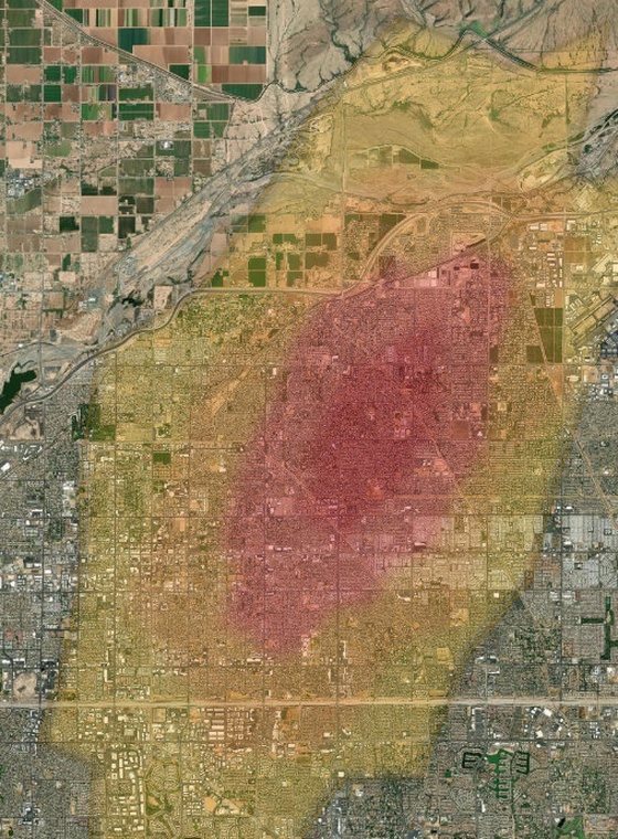 Hail swath map over a metro area
